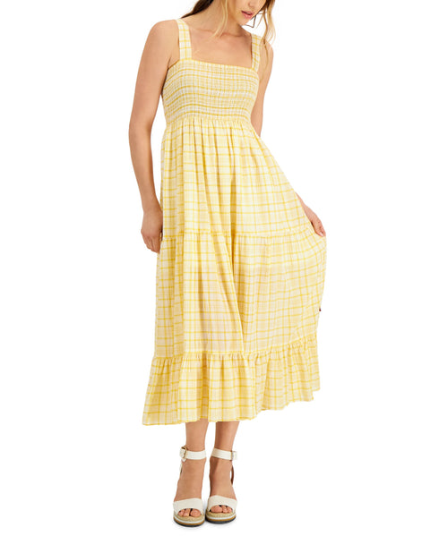 Tommy Hilfiger Womens Plaid Tiered Sleeveless Dress